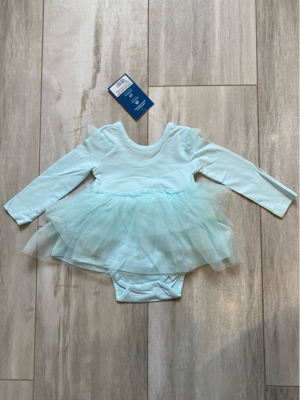 NWT RuffleButts Ocean Tides Aqua Long Sleeve Tulle Skirted Romper girls 3-6M